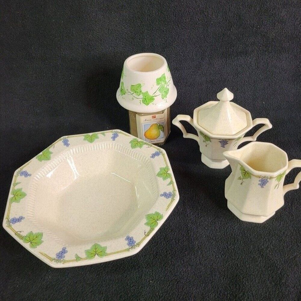 Vintage Nikko Bowl Sugar Creamer Grapes Ivy Homco Candle Jar Lot